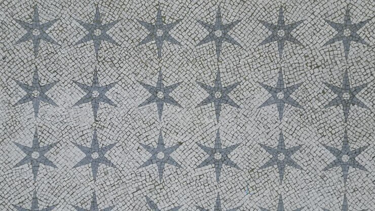 Cobblestone pattern on a Lisbon walkway as seen from above