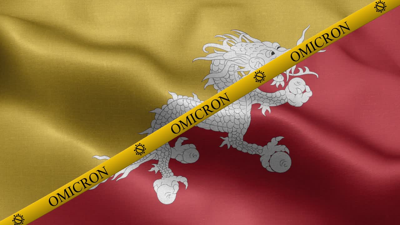 variante omicron y banda de prohibición en la bandera de bután
