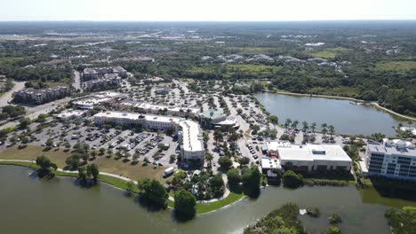 distant aerial of lakewood ranch mainstreet and shopping area, bradenton, florida