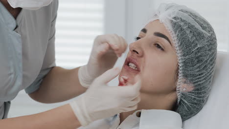 woman undergoing lip augmentation procedure