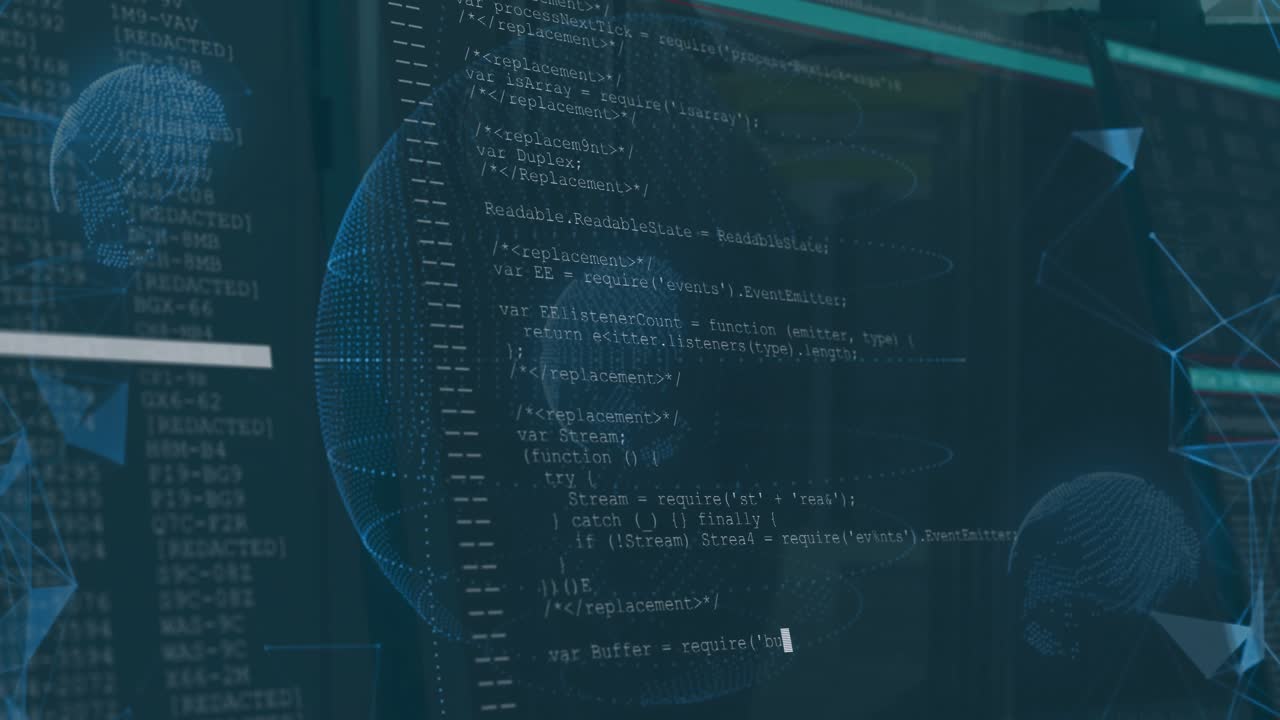 On start wireframe globe pulsing and rotating as updating code, revolving spheres for visualization