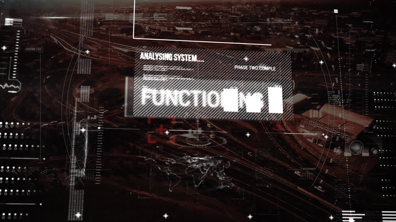 animación de estadísticas y procesamiento de datos sobre el paisaje urbano