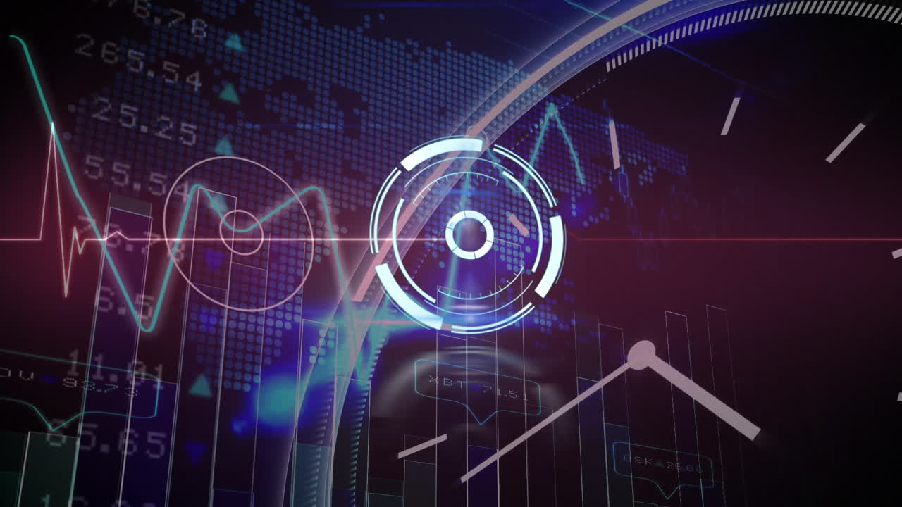 Animation of safe lock over heart rate monitor and world map