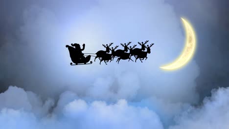 Animation-Von-Weihnachtsmann-Und-Schlitten-über-Dem-Nachthimmel