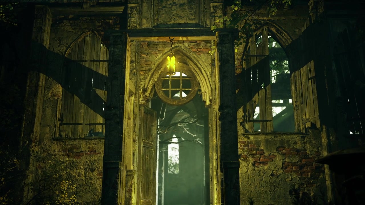 Porta misteriosa convida ao crepúsculo de um edifício abandonado
