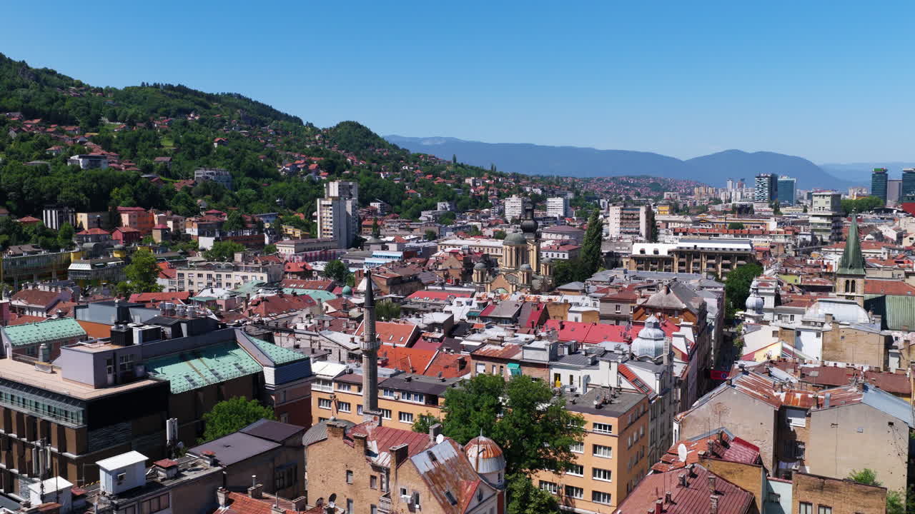 Sarajevo Old Town And City Center In Bosnia and Herzegovina. - aerial shot