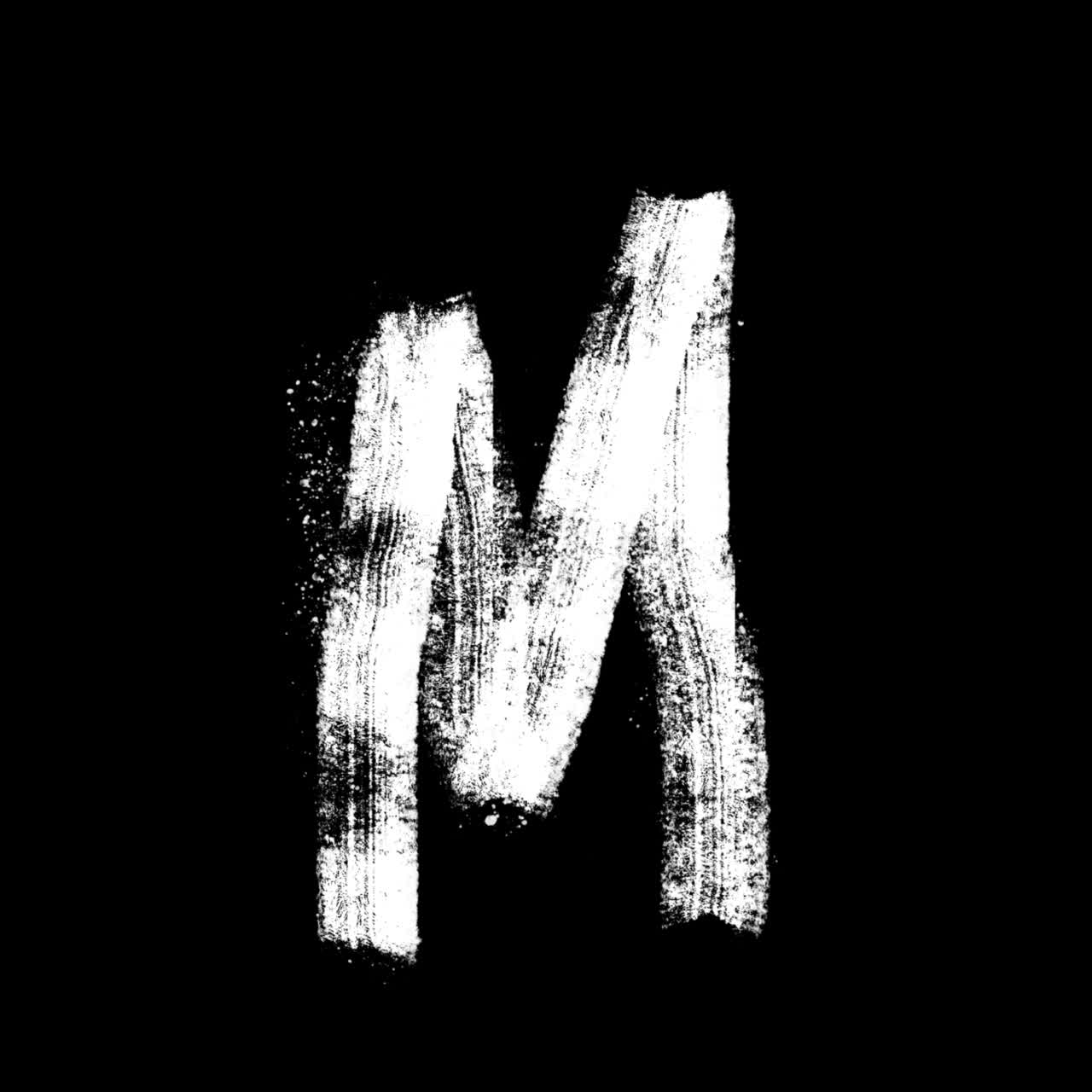 White Brush Stroke Letter M on Black Background
