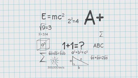 Animation-of-mathematical-equations-moving-on-white-background