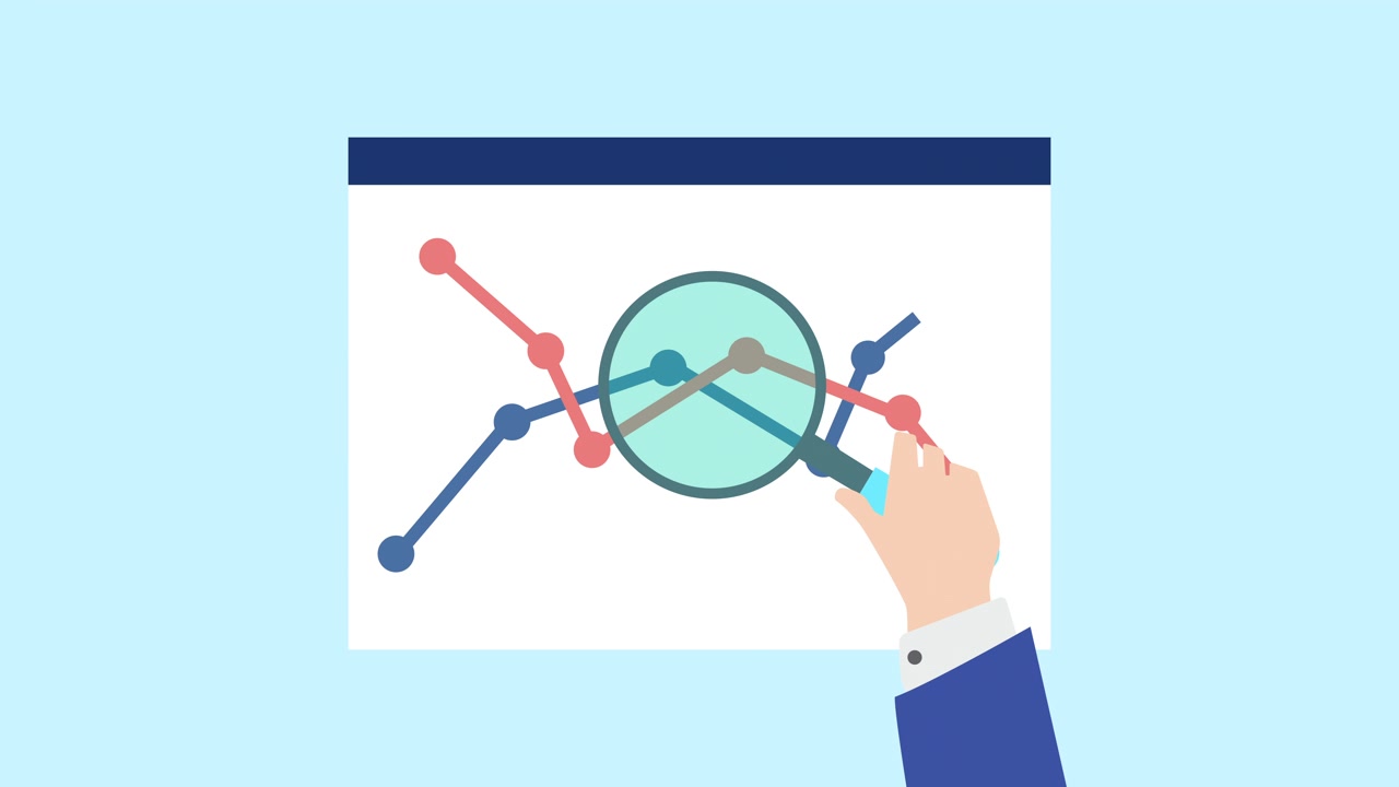 Hand Using Magnifying Glass to Analyze Business Data Chart