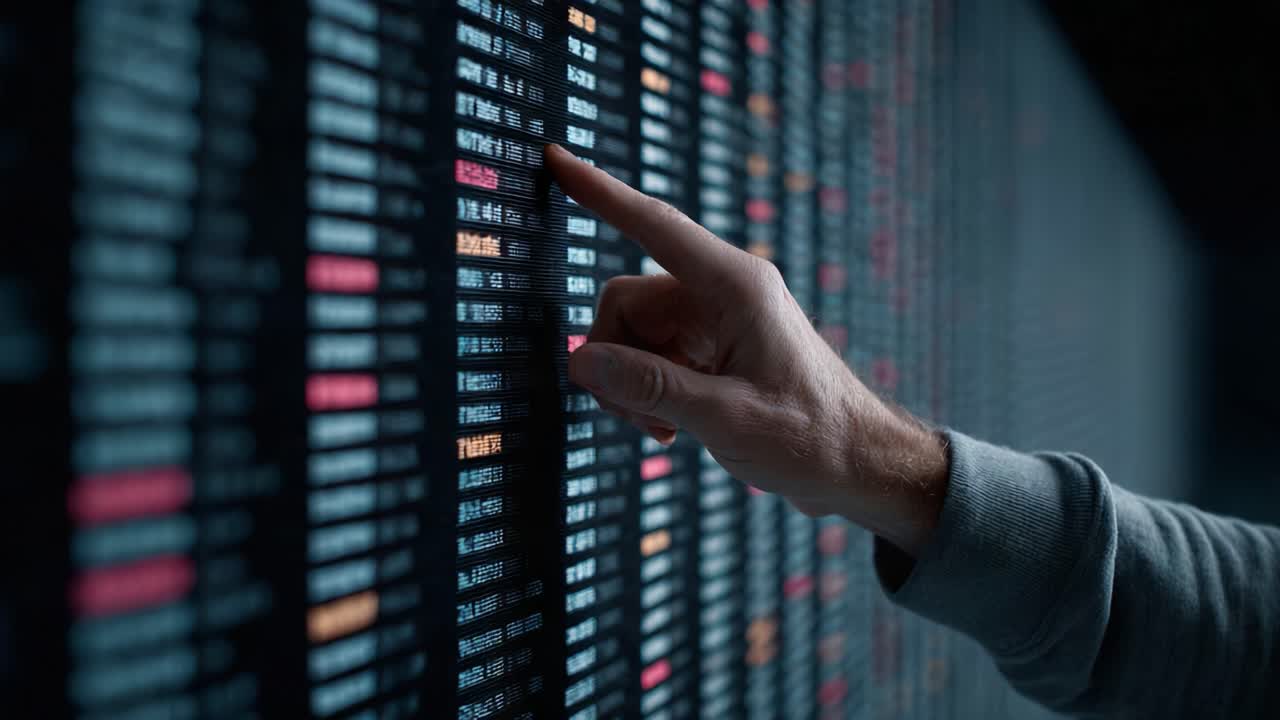 A User Interacting with a Digital Display Board, Selecting Data Points that Showcase Information in a Dynamic and Engaging Environment