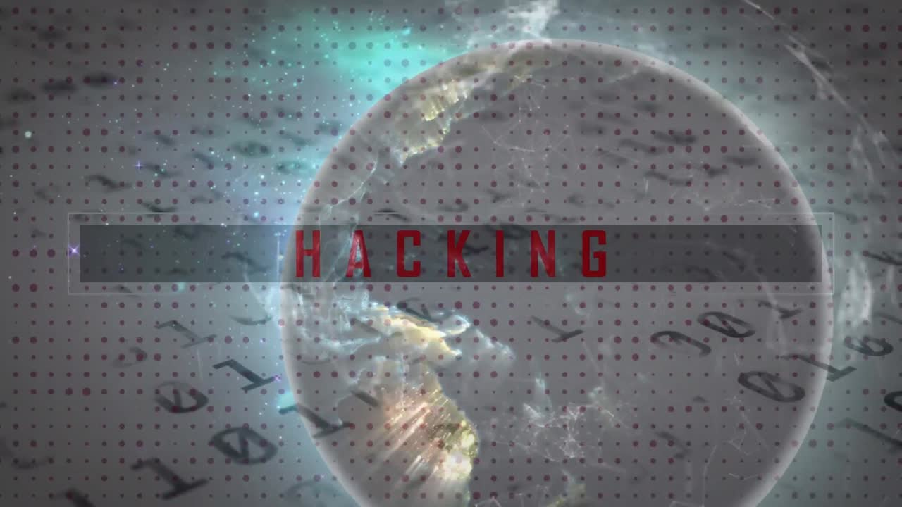 빨간색 텍스트 해킹의 애니메이션, 바이너리 데이터 처리 및 반 ⁇ 이는 네트워크와 함께 지구