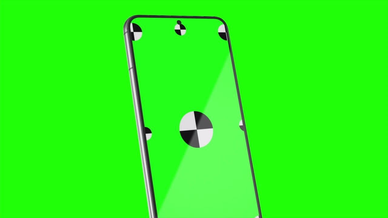 녹색 배경에 스마트 폰: 디지털 장치를 추적하기 위한 표시가 있는 녹색 화면; 모; 컴퓨터에서 생성된 이미지; 쉽게 사용자 정의 할 수 있습니다.