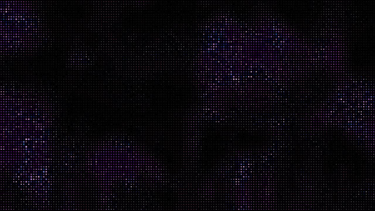 Levende pulserende lilla og lyserøde rasterpunkter, et abstrakt digitalt mønster mod en mørk baggrund, ideelt til teknologi og datavisualiseringer