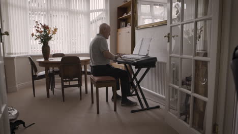 man playing piano in a living room