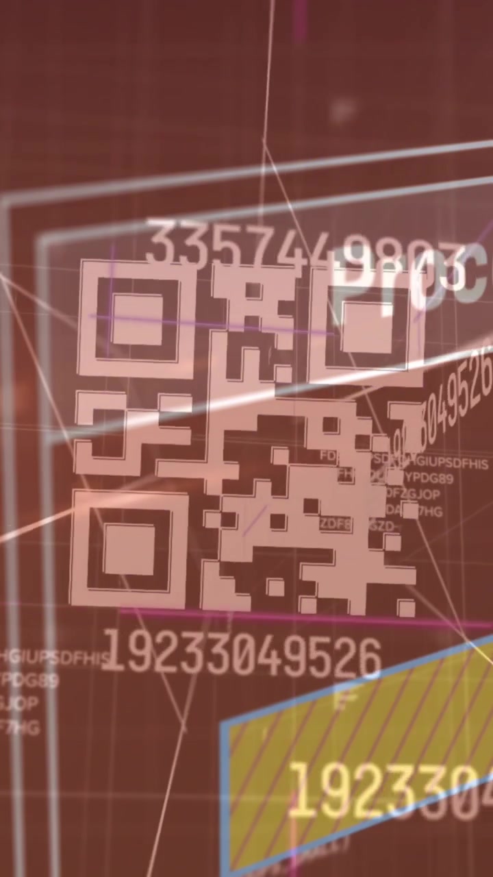 Animation of data processing over qr code and brown background