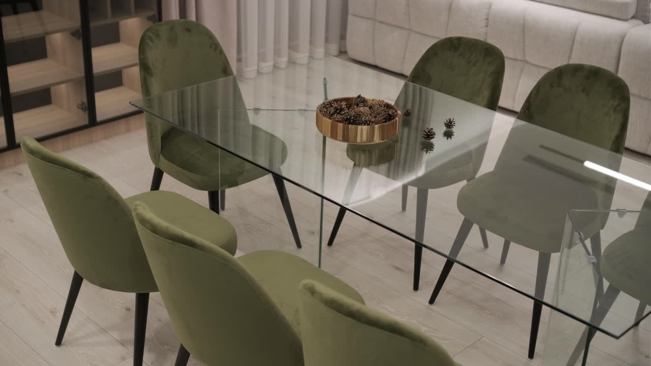 Video of interior room design and decoration modern minimal style living and dining area studio apartment.