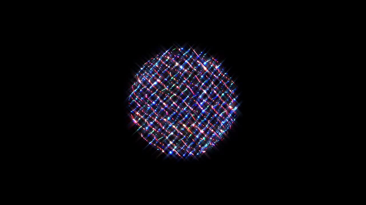 검은 바탕에 다채로운 박이는 불빛의 애니메이션 둥근 모양