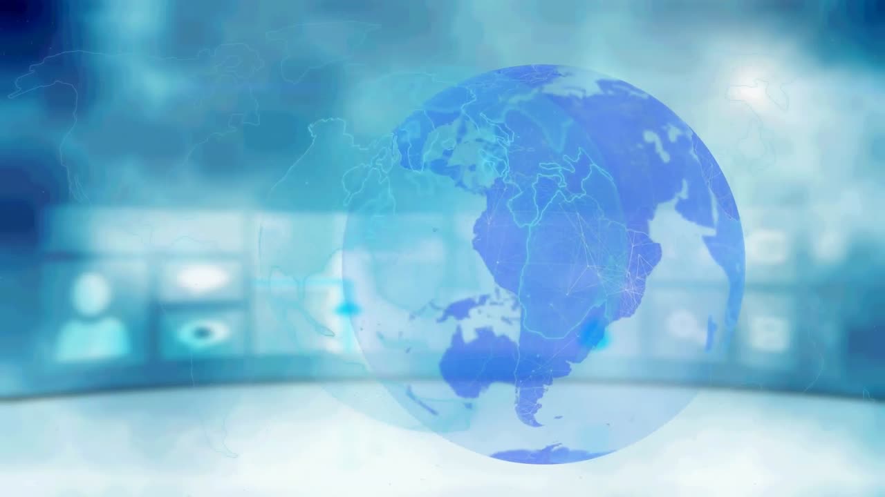 전 세계에 걸쳐 디지털 아이콘으로 연결된 네트워크의 애니메이션