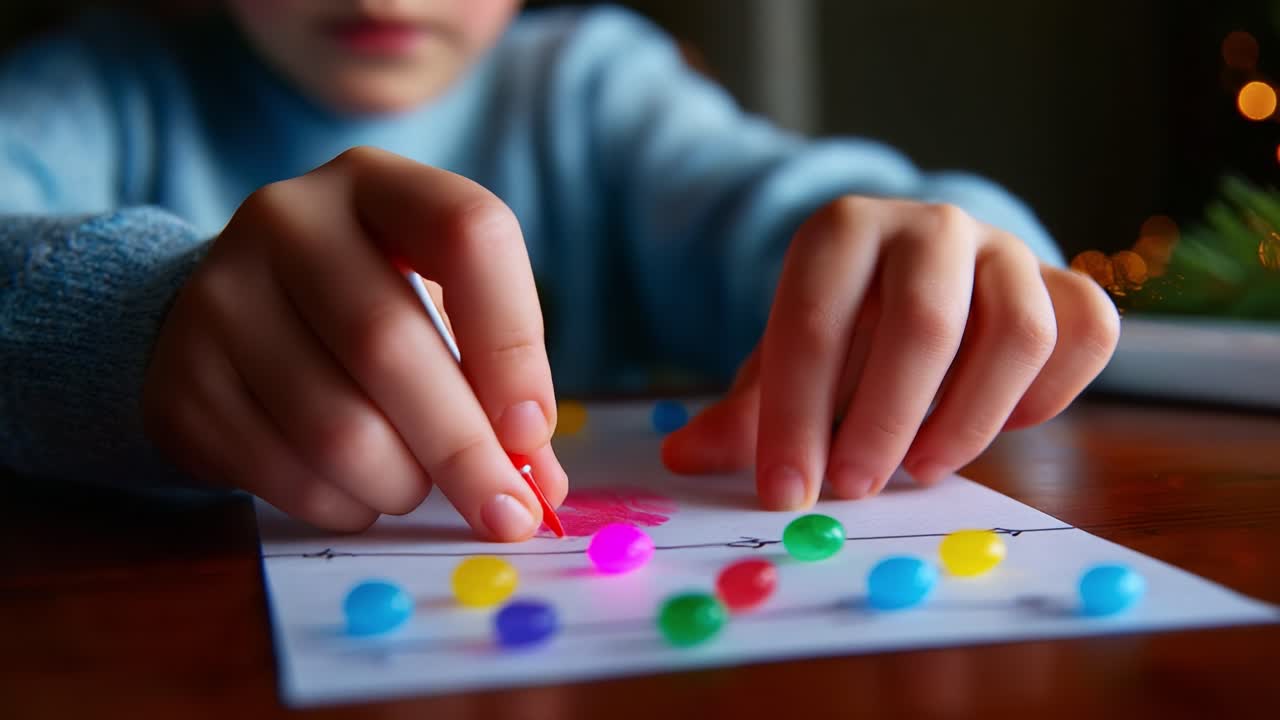 A Child's Creative Playtime: Engaging in Colorful Activities with Beads and Paper for Imaginative Expression and Learning Through Hands-On Art Projects