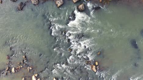 aerial view of a rocky river