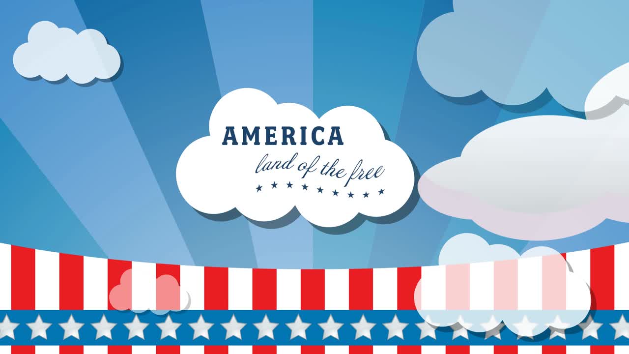 로켓과 구름 위의 자유 텍스트의 미국 땅의 애니메이션