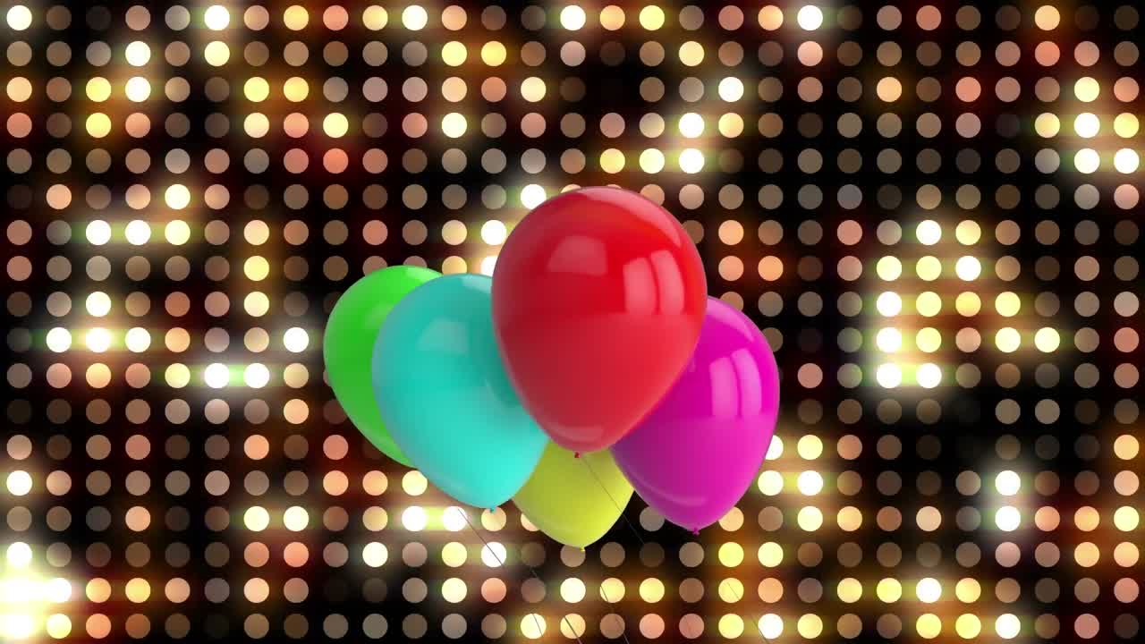 animación de globos flotando sobre las luces de la discoteca
