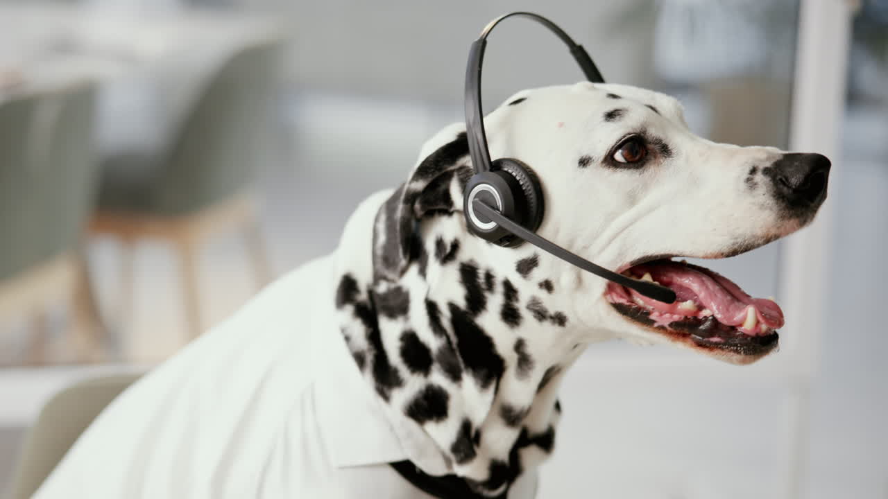 Dalmatian dog wearing a headset