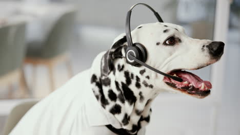 dalmatian dog wearing a headset
