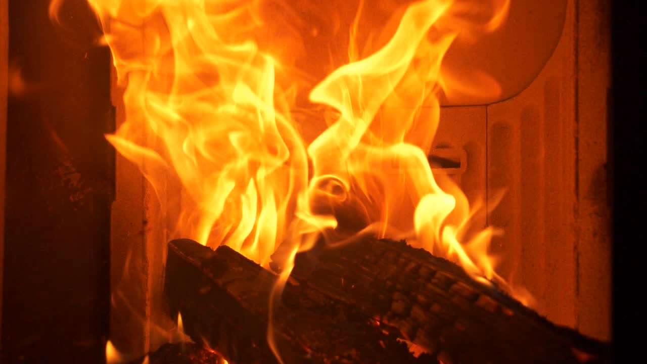 Christmas fire, beautiful flames in slow motion