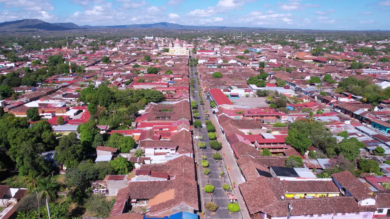 Granada, Nicaragua, Drone Shot of Cityscape, Old Colonial Streets and Buildings