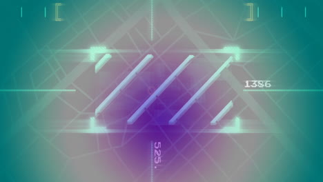 geometric shapes and numbers with futuristic scanning animation over grid background