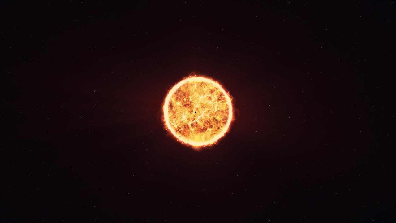 Mercury silhouette orbiting the Sun. Wide space background