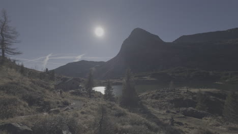alpine lake and cabin scenery