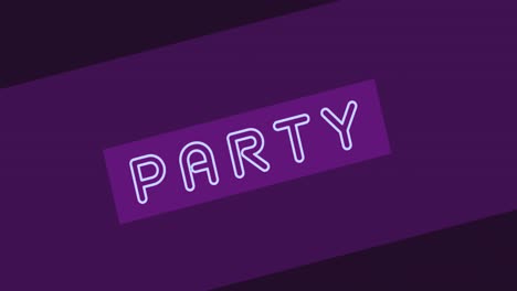 animation of neon party text over purple background