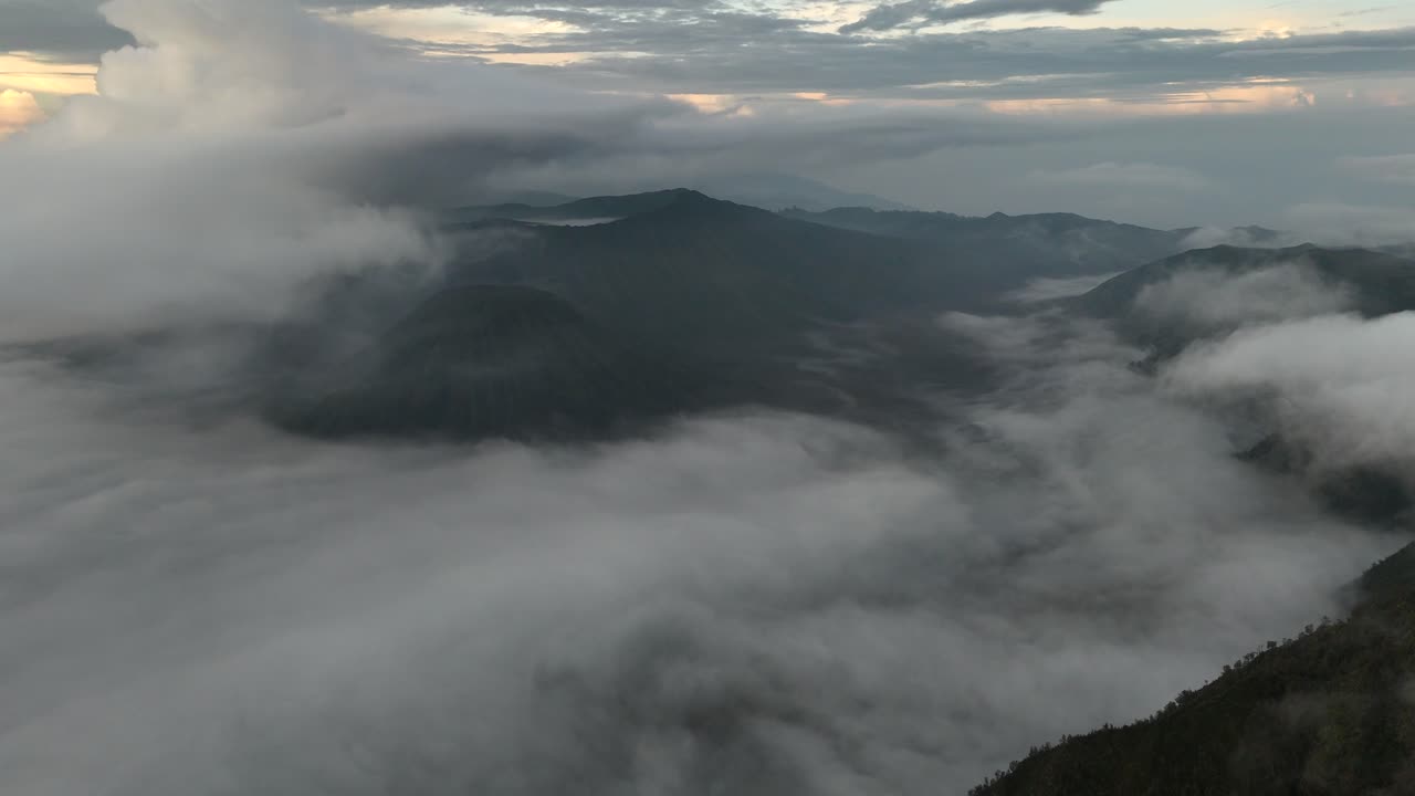 Aerial drone view of Mount Bromo east java indonesia active volcano Tengger mountains