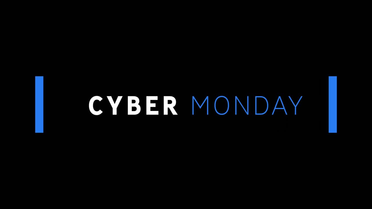 el texto blanco y azul de cyber monday aparece