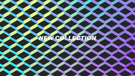 animation of new collection text over glowing and colorful geometrical shapes