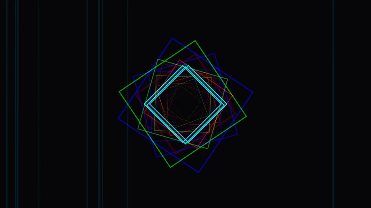 Abstract Motion Graphics Featuring Rotating Colorful Neon Squares
