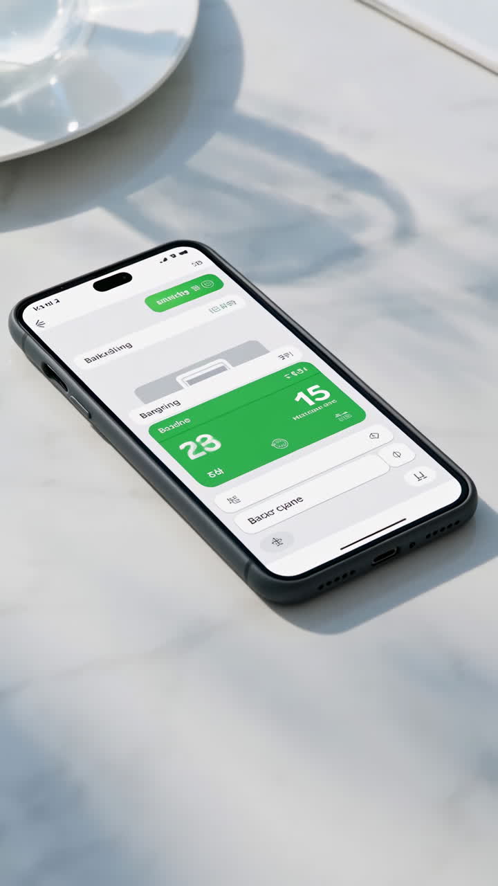 Smartphone displaying a mobile application on a marble surface