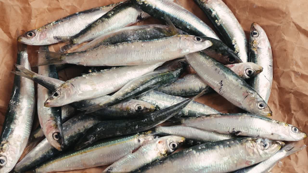 Fresh Sardines on Brown Paper