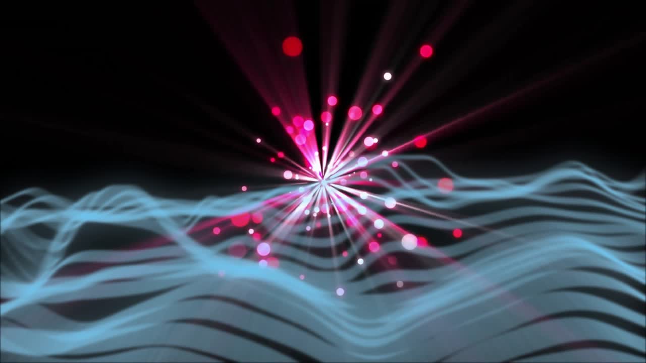 Light point emerging sparking waves undulating, pink rays radiating, visualizing starburst display