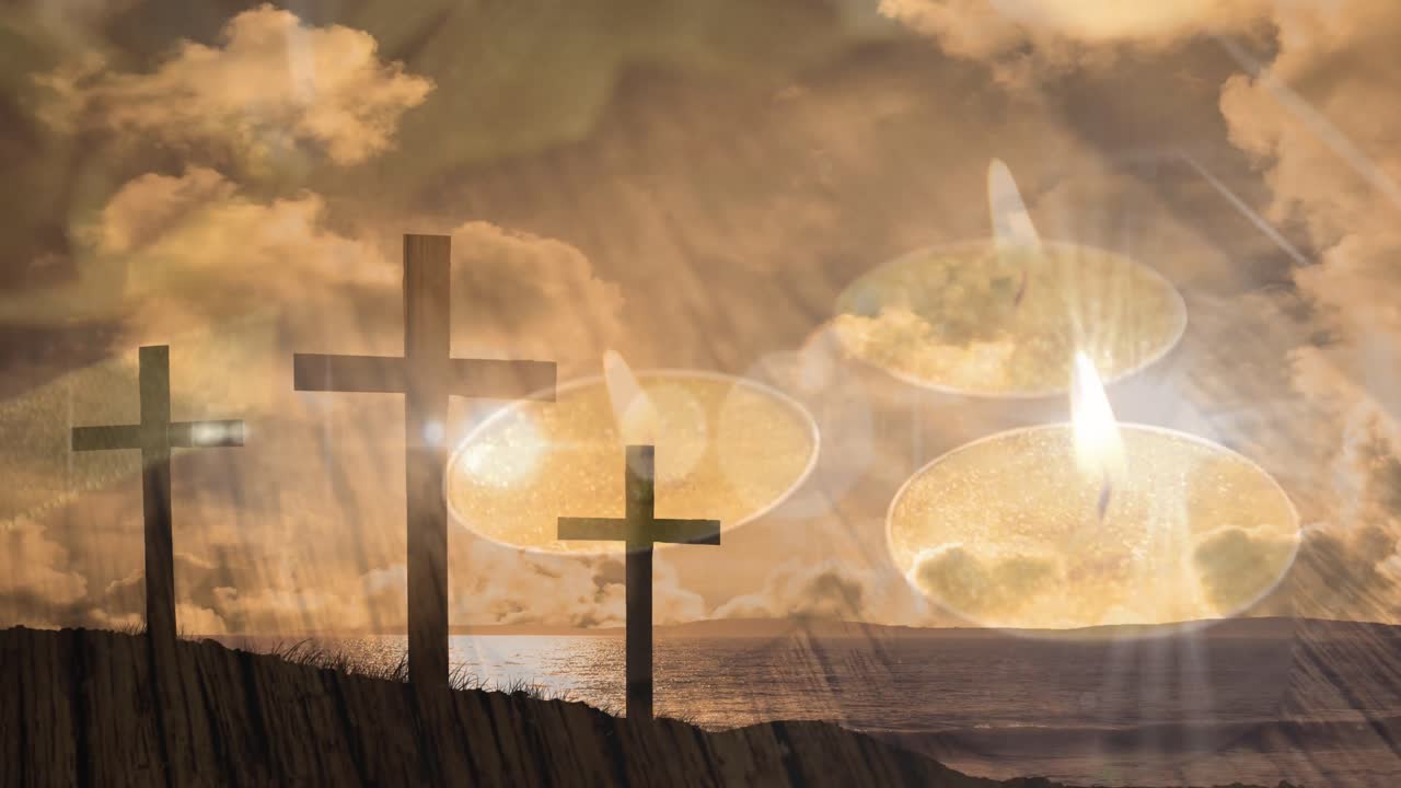 차 불과 구름에 검은 십자가 모양의 비디오