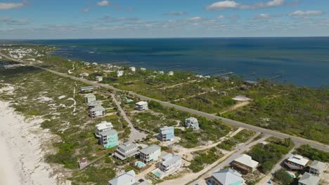 Drone-fly-over-of-coastal-Cape-San-Blas,-Florida