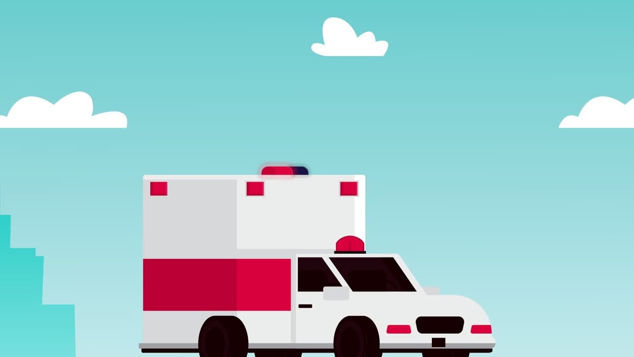 구급차 애니메이션을 가진 도시 응급 서비스