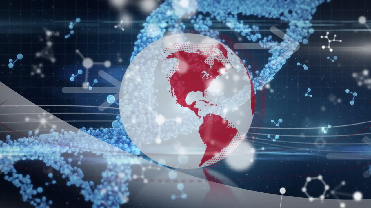 해군 배경에서 dna, 지구, 분자 및 데이터 처리의 애니메이션