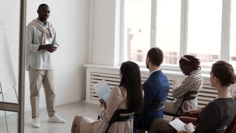 speaking in office behind sliding doors