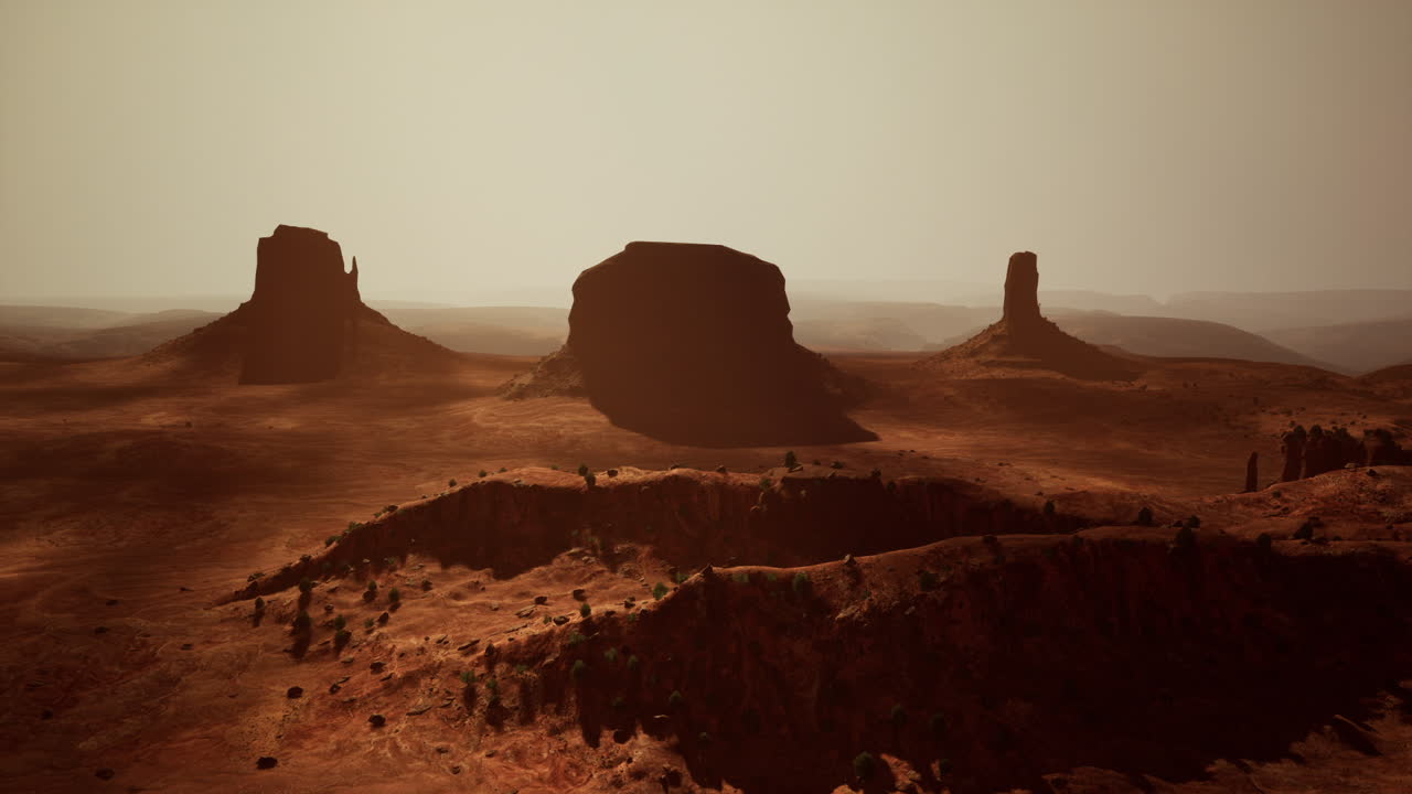 Majestic rock formations at sunset in monument valley utah