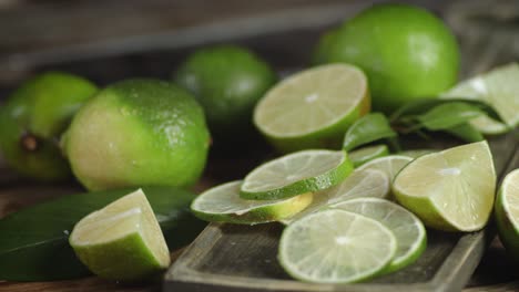 sliced lime on a cutting board rotates slowly.