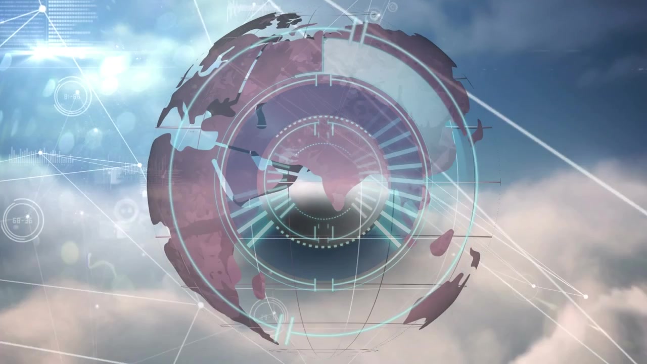 Animation of globe and data processing over clouds