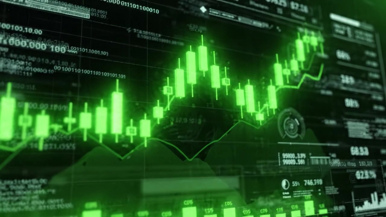 Crescimento financeiro dinâmico: Visualizando tendências de mercado com análise de dados gráficos em um ambiente digital de alta tecnologia, refletindo o desempenho de investimentos.